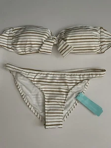 BNWT UK14 Melissa Odabash Aruba Bandeau strapless Bikini White Gold - Picture 1 of 5