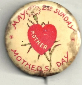 Vintage May 2nd Sunday MOTHER'S DAY HEART Pin w/ Carnation & Backpaper - Picture 1 of 2