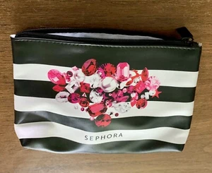 Sephora Makeup Bag Black & White Striped With Jewels Design New - Picture 1 of 3