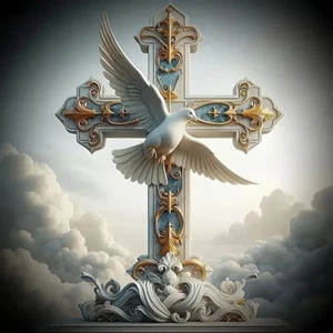 Schönes Kreuz und Taube in Wolken Design 5D Diamond Painting Kunst Set 20x20cm - Bild 1 von 6