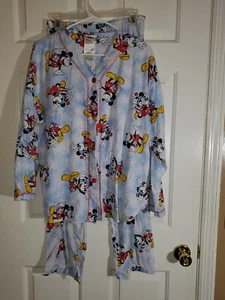 Disney Women's Casual Long Sleeve 2 pc Pajamas Mickey Mouse Button Down Top Sz L - Picture 1 of 12