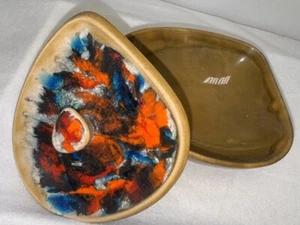 Tilso Japan Ceramic Candy Trinket Bowl With Lid MCM Crackled Multi Color Pattern - Picture 1 of 6