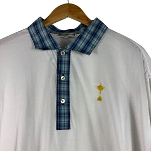 PETER MILLAR Performance Trophy Golf White Polo Shirt Blue Plaid Collar Size XXL - Picture 1 of 5