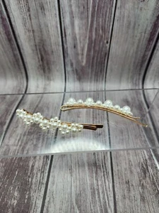 2x Gold Tone Faux Pearl Hair Clips Fashion Vintage Style - Picture 1 of 5