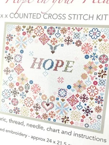 Counted Cross Stitch Kit HOPE in your HEART Sampler Aida 14 Riverdrift House - Picture 1 of 5