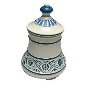 Vintage Royal Haegar Sugar Canister Art Pottery Blue White Small Jar W/ Lid - Picture 1 of 10