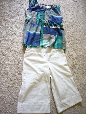 DUO MATERNITY CAPRI PANTS-SZ LG-MOTHERHOOD MATERNITYSLEEVELESS TOP=SZ XL - Image 1 of 3