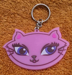 Cool Cat Head Bratz? Katz? Kitty Keychain Backpack Zipper Pull pink w/ blue eyes - Picture 1 of 7