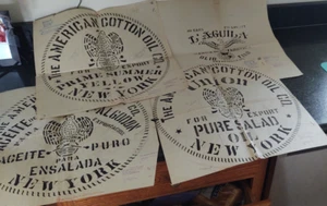 4 Antique LG Original Printer's Label Specimen 50 Gal Barrel American Cotton oil - Picture 1 of 12