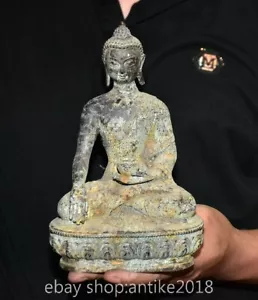 8.4" Ancient Chinese Bronze Buddhism Shakyamuni Amitabha Statue Sculpture - Picture 1 of 12