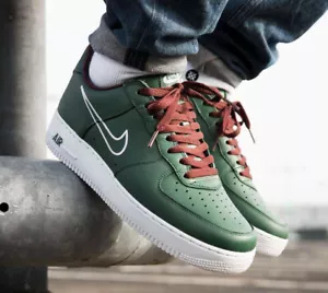 Men Nike Air Force 1 Low Retro Hong Kong Deep Forest Olive White Leather Comfort - Picture 1 of 12