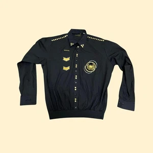 Camisa metalizada años 70/80 de Mark II, top vintage hombre 17-35 años 80 negro y dorado - Imagen 1 de 10