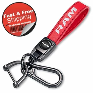 Genuine Red Leather Car Keychain Suit Compatible with Dodge Ram Key Chain Ring - Bild 1 von 3