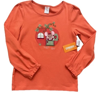 GIRLS 8 GYMBOREE Top AUTUMN ADVENTURES LS EMBROIDERED MOUSE PUMPKIN TOP NWT - Image 1 of 2