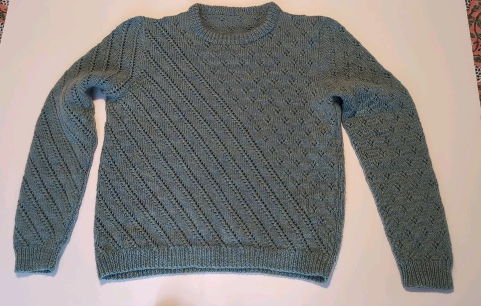 Suéter suéter de lana hecho a mano azul jaspeado para mujer pequeño mediano Foto 1 de 4