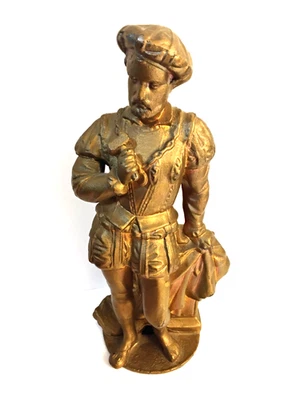 Antique Metal Figure - Painted METAL Figurine - DOOR STOP CAVALIER Man w/Hammer - Image 1 of 4