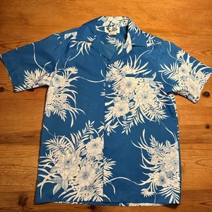 Hilo Hattie Vintage Hawaiian Short Sleeve Button Up Shirt Blue Floral medium - Picture 1 of 6