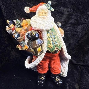 Weihnachtslieferung Weihnachtsmann Porzellan Keramik Statue Spielzeug Sack Laterne 9,5" - Bild 1 von 11