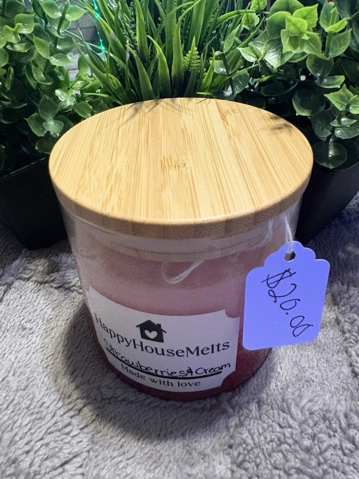 Tarro de 10 oz vela-fresas y crema vela perfumada con aceites esenciales 3 mechas Foto 1 de 3