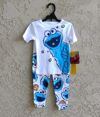 Juego de pijama de personajes de algodón para niños pequeños Sesame Street Cookie Monster, talla 12M Foto 1 de 4