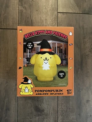 Hello Kitty Pompompurin Witch Hat & Ghost Light Up Halloween Yard Inflatable 5ft - Image 1 of 4