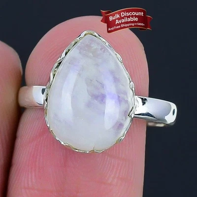 Anillo de Año Nuevo con racimo de plata maciza 925 piedra lunar arco iris arco iris talla 8,5 Foto 1 de 4