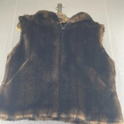 Chaleco con Capucha Medio Cejon Para Mujer Piel Sintética Marrón Cremallera Frontal Forrado Recortado Suave Foto 1 de 4