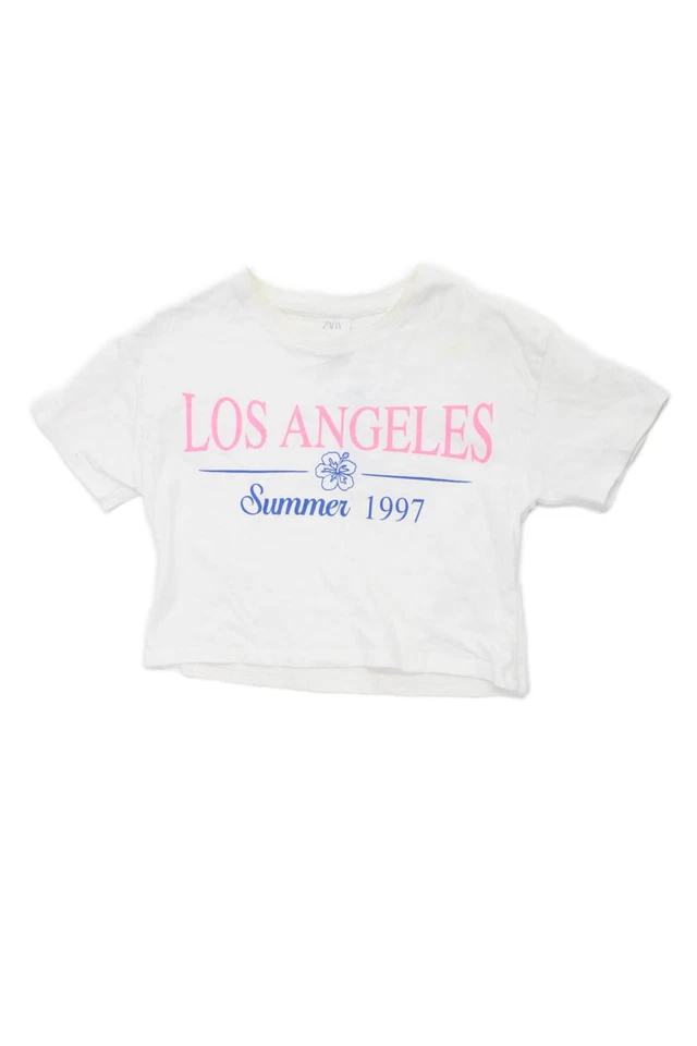 Zara Girls Short Sleeve Crew Neck Los Angeles Summer 1997 Tee Shirt White 6-7 - Image 1 of 3