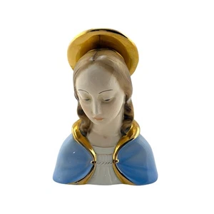 Virgin Mary Bust Statue 5" Tall Porcelain Blue Gold ART Label Made in Italy EC - Picture 1 of 6