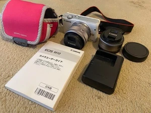 Canon EOS M10 18.0MP White Digital Camera w/EF-M 15-45mm, 22mm Double Lens Kit - Picture 1 of 11