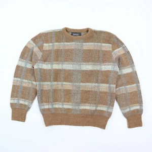 Vintage Jantzen Waffle Knit Sweater Men's Medium Wool Blend Brown Gray Plaid - Picture 1 of 5