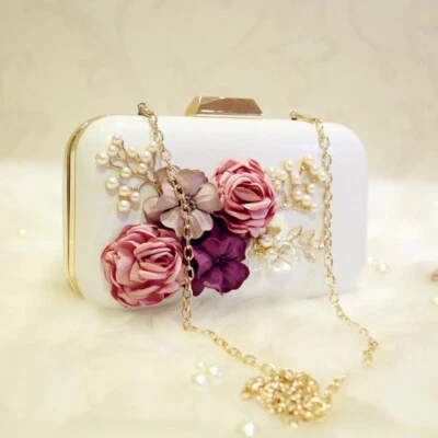 3D Floral Faux Leather Bridal Clutch Evening Bag Purse Wedding Clutch - image 1 of 4