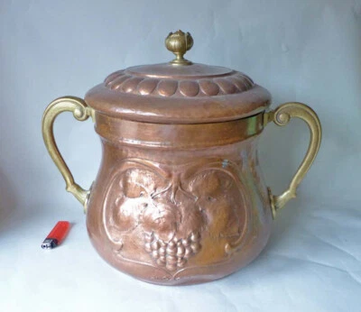 Jugendstil Kupfer Bowle Franz Müller Nürnberg große Bowletopf Winzer Weintrauben - Bild 1 von 4