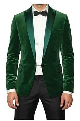 Abrigo Chaqueta Blazer Hombre Boda Novio Esmoquin Cena Informal Terciopelo Verde  Foto 1 de 2