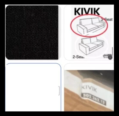 "Funda de 3 asientos IKEA Kivik LUX Teno lana negra, nueva en caja, sofá de 89"", compañeros disponibles con Dscnt" Foto 1 de 4