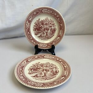 Royal China Memory Land 6 1/2” Small Plate Red Pink Transferware Vintage 