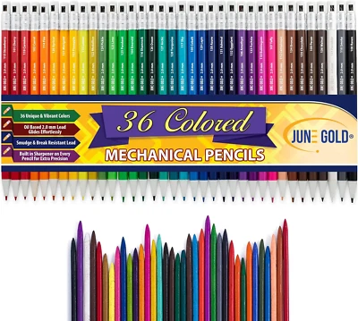 June Gold 36 Assorted Colored 2.0 Mm Mechanical Pencils with 36 Unique Color Lea - Image 1 of 4