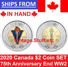 2020 $2 Canada Color No Colored 75th Anniversary End of World War 2 WWII SET UNC