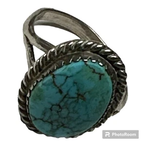 Vintage Reconstituted Turquoise and Sterling Silver Ring Size8 - Picture 1 of 4