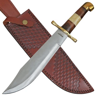 Haller Bowiemesser Freizeit- Outdoormesser Griff aus Holz/Knochen Lederscheide - Bild 1 von 4