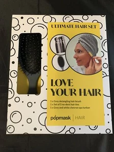 Neu Popmask Ultimate Hair Set Entwirren Grau Haarbürste & Haargummis & Turban - Bild 1 von 4