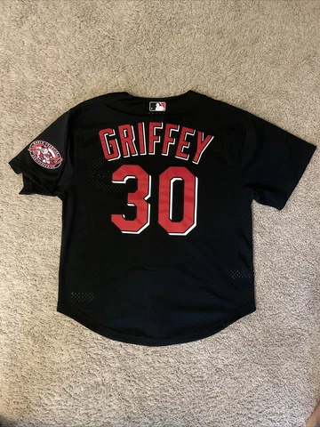 NWT Cincinnati Reds Griffey 30 MLB Mitchell Ness Jersey World Black Red L Mens Cover