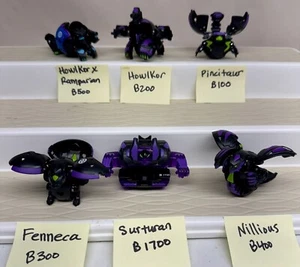 Bakugan Black Darkus Figure Lot Pincitaur Howlkor X Fenneca Surturan Nillious + - Picture 1 of 8