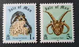 1980 ISLE OF MAN GB UK SET WILD ANIMALS FALCON BIRD OF PREY RAM VF MNH - Picture 1 of 1