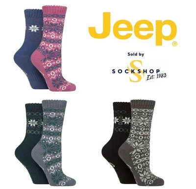 Jeep женщин загрузки носки - Fair isle узор матовый тепловой 2 пары в размере 4-8 - Изображение 1 из 4