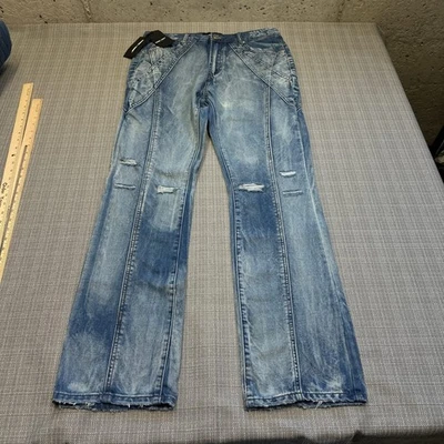Homme Femme Denim Wear Jeans Mens Size 34x33 Blue Wash Distressed Flare Leg - Image 1 of 4