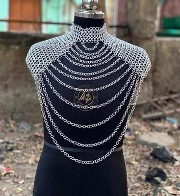 Collar de cota de malla medieval ajustable al hombro cadena de cota de malla en capas Foto 1 de 4