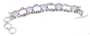 Brazalete de joyería de plata de ley 925 hecho a mano con piedras preciosas de cuarzo rosa talla 7-8" - Imagen 1 de 8