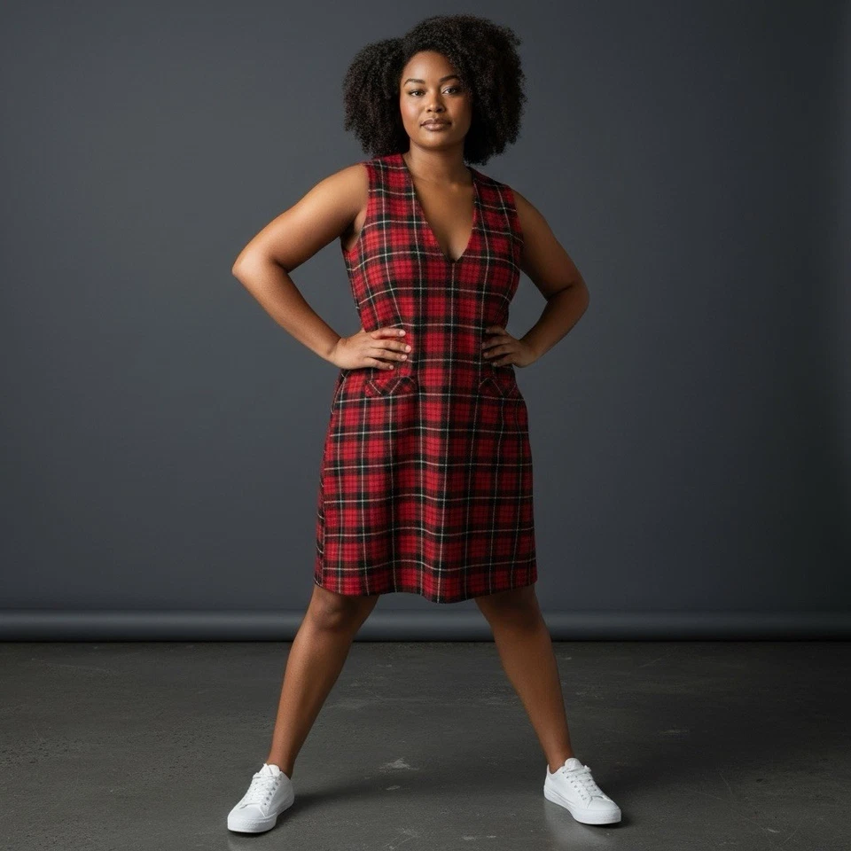 Винтажное рождественское праздничное платье без рукавов в клетку из шерстяной смеси Sag Harbor размер 12  - Изображение 1 из 4