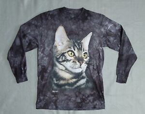 The Mountain Cat Kitten Portrait T-Shirt Long Sleeve Tie Dye Black Gray Size Med